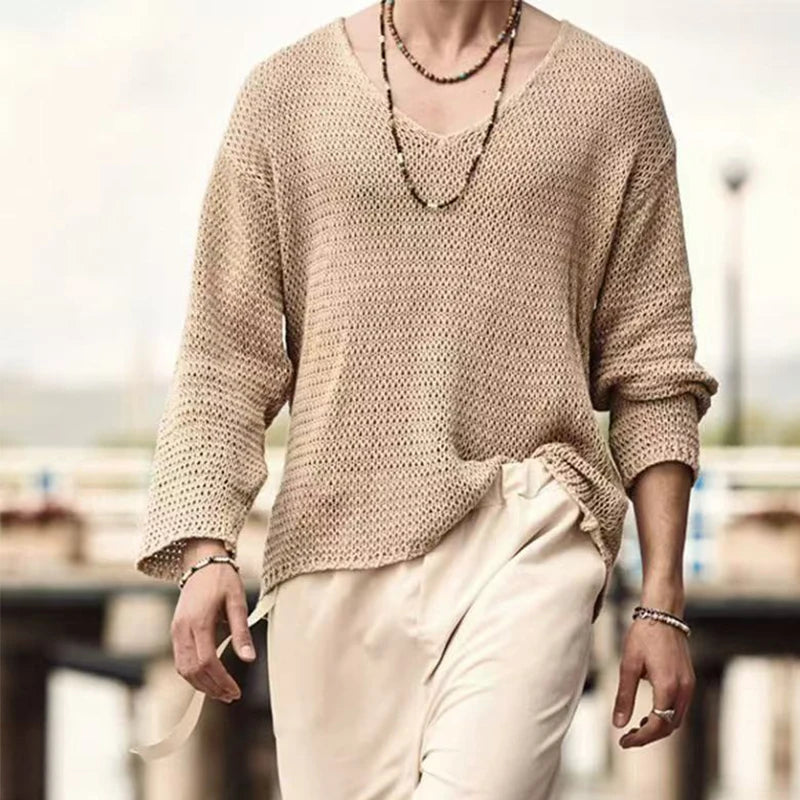 Long Sleeve Casual Hollow Knitted Sweater
