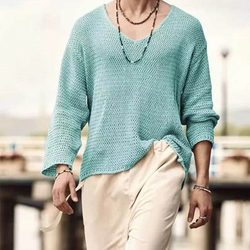 Long Sleeve Casual Hollow Knitted Sweater