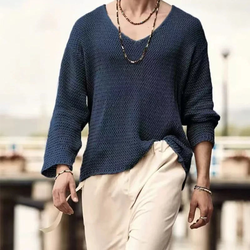 Long Sleeve Casual Hollow Knitted Sweater