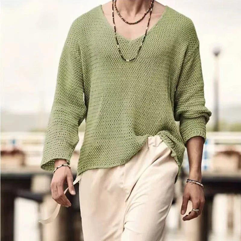 Long Sleeve Casual Hollow Knitted Sweater